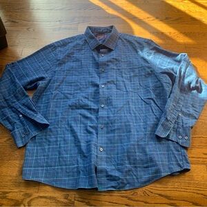 Mens UNTUCKit Blue Plaid Flannel Long Sleeve Button Down Shirt Blue Sz XXL EUC